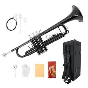 Bb Trumpet for Beginners Standard B Flat Brass Instrument with 7C Mouthpiece, Hard Case & Cleaning Kit, Student Trumpet for Band Practice, Lessons & Gift (Black) Bb Trumpet for Beginners Standard B Flat Brass Instrument with 7C Mouthpiece, Hard Case & Cleaning Kit, Student Trumpet for Band Practice, Lessons & Gift (Black)