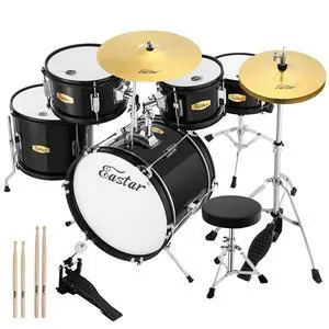 Drum Set 16 inch 5-Piece, Junior Drum Kit for Beginners Kids Teenagers with Adjustable Throne and Cymbal, Pedal & Drumsticks, Metallic Black (EDS-350MBK) Drum Set 16 inch 5-Piece, Junior Drum Kit for Beginners Kids Teenagers with Adjustable Throne and Cymbal, Pedal & Drumsticks, Metallic Black (EDS-350MBK)