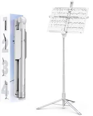 Capsule Music Stand for Sheet Music, 66" Portable Music Stand | No Assembly, Folding Design for Travel, 29"-66" Adjustable Height, Foldable Tray Fits A3 Sheets, Dual 1/4" Mounts Capsule Music Stand for Sheet Music, 66" Portable Music Stand | No Assembly, Folding Design for Travel, 29"-66" Adjustable Height, Foldable Tray Fits A3 Sheets, Dual 1/4" Mounts