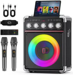 Karaoke Machine for Adults with 2 Wireless Microphones, Portable Bluetooth 5.3 Speaker with Bass/Treble/Echo Adjustment, PA System with Remote Control, Supports TWS/TV/TF Card/USB/AUX Karaoke Machine for Adults with 2 Wireless Microphones, Portable Bluetooth 5.3 Speaker with Bass/Treble/Echo Adjustment, PA System with Remote Control, Supports TWS/TV/TF Card/USB/AUX