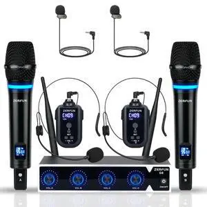 4 Channel Rechargeable Wireless Microphone System, Pro UHF Metal Handheld Headset Lavalier Lapel Cordless Mics for Karaoke Singing Church with VOL Control, 4x50 Adjustable Frequency(G8) 4 Channel Rechargeable Wireless Microphone System, Pro UHF Metal Handheld Headset Lavalier Lapel Cordless Mics for Karaoke Singing Church with VOL Control, 4x50 Adjustable Frequency(G8)