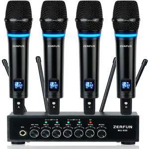 4 Channel Rechargeable Wireless Microphone System, Pro UHF Metal Handheld Wireless Microphones Cordless Mics with Echo Bluetooth VOL Channel Control for Karaoke Singing Church(MU-898) 4 Channel Rechargeable Wireless Microphone System, Pro UHF Metal Handheld Wireless Microphones Cordless Mics with Echo Bluetooth VOL Channel Control for Karaoke Singing Church(MU-898)