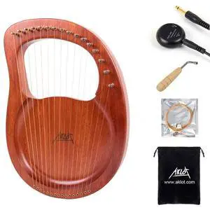 Lyre Harp, 16 Metal Strings Mahogany Lye Harp with Tuning Wrench,Spare String Set,Pickup,Black Gig Bag Lyre Harp, 16 Metal Strings Mahogany Lye Harp with Tuning Wrench,Spare String Set,Pickup,Black Gig Bag