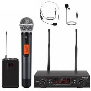 200-Channel Wireless Microphones System, Wireless Lavalier Microphone, Dual UHF Bodypack Cordless Lavalier Mic System Set, Auto Scan, Long Range 200-240Ft, 16 Hours Ideal for Church (Black) 200-Channel Wireless Microphones System, Wireless Lavalier Microphone, Dual UHF Bodypack Cordless Lavalier Mic System Set, Auto Scan, Long Range 200-240Ft, 16 Hours Ideal for Church (Black)