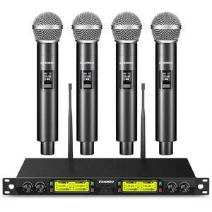 Wireless Microphones System, 4 Channel UHF Wireless Mics,with 4 Handheld Dynamic Microphones,Metal Receiver for Karaoke,Singing,Wedding,Party,Speech,Church Wireless Microphones System, 4 Channel UHF Wireless Mics,with 4 Handheld Dynamic Microphones,Metal Receiver for Karaoke,Singing,Wedding,Party,Speech,Church