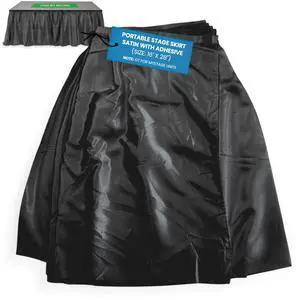 16'x28" Stage Skirt, Satin with Adhesive, Black | For only. 16' x 28". Hook-and-loop adhesive attaches in seconds, conceals legs & under-stage gear 16'x28" Stage Skirt, Satin with Adhesive, Black | For only. 16' x 28". Hook-and-loop adhesive attaches in seconds, conceals legs & under-stage gear