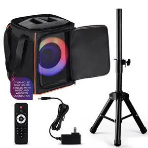 Portable Bluetooth Speaker with 8" Inch Woofer, TWS, Mic Input, USB/SD/FM Radio, Colorful Ring Lights, 120 W Rechargeable Battery, Tripod Stand & Speaker Bag, Hi-Fi Sound, Outdoor/Indoor Use Portable Bluetooth Speaker with 8" Inch Woofer, TWS, Mic Input, USB/SD/FM Radio, Colorful Ring Lights, 120 W Rechargeable Battery, Tripod Stand & Speaker Bag, Hi-Fi Sound, Outdoor/Indoor Use