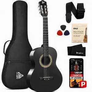 30-Inch Beginner Acoustic Guitar Kit, 1/4 Size Junior Classical Nylon String Guitar for Kids and Adults, Includes Gig Bag, Strap, Spare Strings, Picks, Cleaning Cloth, 18 Frets, Black, Matte 30-Inch Beginner Acoustic Guitar Kit, 1/4 Size Junior Classical Nylon String Guitar for Kids and Adults, Includes Gig Bag, Strap, Spare Strings, Picks, Cleaning Cloth, 18 Frets, Black, Matte