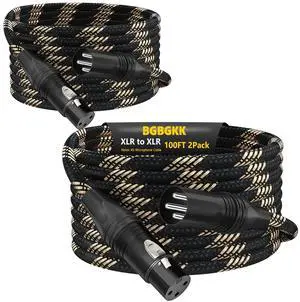 Braided XLR Cables 100ft 2 Pack, XLR Microphone Cable, 3-pin Professional Male to Female Balanced Mic Cable, X LR Speaker Cable for Microphone Mixer Black Braided XLR Cables 100ft 2 Pack, XLR Microphone Cable, 3-pin Professional Male to Female Balanced Mic Cable, X LR Speaker Cable for Microphone Mixer Black