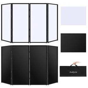 DJ Facade Booth Portable Event Cover Screen-Foldable 4 Detachable Metal Frame Light Projector Display Scrim Panel Stand with Carry Bag for Show,Party,Gathering,DJ Stand(White and Black) DJ Facade Booth Portable Event Cover Screen-Foldable 4 Detachable Metal Frame Light Projector Display Scrim Panel Stand with Carry Bag for Show,Party,Gathering,DJ Stand(White and Black)