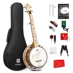 Mini 5 String Banjo 28 Inch - Travel Maple Small Beginner Kit With Tone Ring, Fiberskyn Remo Head for Kids Teens Adults Mini 5 String Banjo 28 Inch - Travel Maple Small Beginner Kit With Tone Ring, Fiberskyn Remo Head for Kids Teens Adults