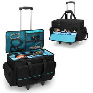 Large Rolling DJ Cable Bag with Detachable Trolley & Divider | Padded Gig Bag, Music Gear Case with Multi Pockets for 15.6" Laptop, DJ Gear, Musical Instrument, Sound Equipment Storage Large Rolling DJ Cable Bag with Detachable Trolley & Divider | Padded Gig Bag, Music Gear Case with Multi Pockets for 15.6" Laptop, DJ Gear, Musical Instrument, Sound Equipment Storage