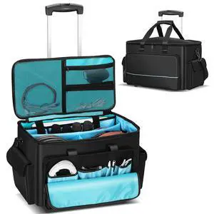 DJ Cable Bag, Rolling DJ Cable Bag with Detachable Trolley & Dividers | Large Capacity Gig Bag with Laptop Compartment, Professional Organizer Bag for Cables, Microphones, and DJ Equipment DJ Cable Bag, Rolling DJ Cable Bag with Detachable Trolley & Dividers | Large Capacity Gig Bag with Laptop Compartment, Professional Organizer Bag for Cables, Microphones, and DJ Equipment