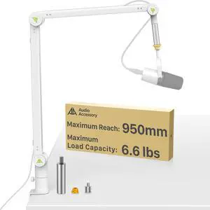 White Mic Boom Arm (Design for Heavy Mic) Extra-Long 950mm, 6.6lbs Load Capacity, Gear-Lock Suspension Scissor Microphone Stand Desk Mount for Shure SM7B SM7dB MV7, Blue Yeti, Rode White Mic Boom Arm (Design for Heavy Mic) Extra-Long 950mm, 6.6lbs Load Capacity, Gear-Lock Suspension Scissor Microphone Stand Desk Mount for Shure SM7B SM7dB MV7, Blue Yeti, Rode