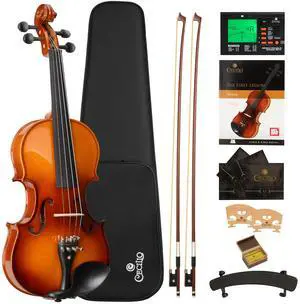 4/4 Violin Set Full Size Fiddle Solidwood Ebony Fitted LEFT-HANDED Violin with D'Addario Prelude Strings | Complete Set with Hard Case, Bows, Tuner, Rosin & Shoulder Rest 4/4 Violin Set Full Size Fiddle Solidwood Ebony Fitted LEFT-HANDED Violin with D'Addario Prelude Strings | Complete Set with Hard Case, Bows, Tuner, Rosin & Shoulder Rest