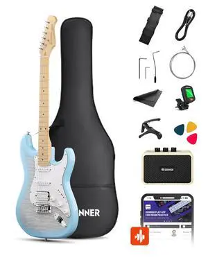 DST-90 Electric Guitar, 39" Full Size Beginner Electric Guitar Kit with Amp, HSS Pickup, Gig Bag, Tuner, Capo, Strap, Strings, Cable, Picks, Plumbago Burst DST-90 Electric Guitar, 39" Full Size Beginner Electric Guitar Kit with Amp, HSS Pickup, Gig Bag, Tuner, Capo, Strap, Strings, Cable, Picks, Plumbago Burst