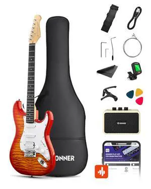 DST-90 Electric Guitar, 39" Full Size Beginner Electric Guitar Kit with Amp, HSS Pickup, Gig Bag, Tuner, Capo, Strap, Strings, Cable, Picks, Icetea Burst DST-90 Electric Guitar, 39" Full Size Beginner Electric Guitar Kit with Amp, HSS Pickup, Gig Bag, Tuner, Capo, Strap, Strings, Cable, Picks, Icetea Burst