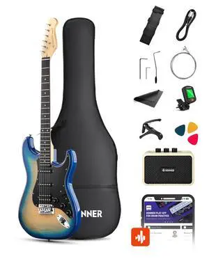 DST-90 Electric Guitar, 39" Full Size Beginner Electric Guitar Kit with Amp, HSS Pickup, Gig Bag, Tuner, Capo, Strap, Strings, Cable, Picks, Caribbean Burst DST-90 Electric Guitar, 39" Full Size Beginner Electric Guitar Kit with Amp, HSS Pickup, Gig Bag, Tuner, Capo, Strap, Strings, Cable, Picks, Caribbean Burst
