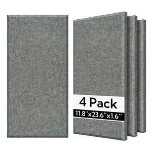Fiberglass Acoustic Wall Panels 4 Pack, 11.8'' x 23.6'' Sound Panels, Fabric Wrapped Sound Proof Panels for Walls (Dark Grey) Fiberglass Acoustic Wall Panels 4 Pack, 11.8'' x 23.6'' Sound Panels, Fabric Wrapped Sound Proof Panels for Walls (Dark Grey)