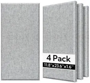 Fiberglass Acoustic Wall Panels 4 Pack, 11.8'' x 23.6'' Sound Panels, Fabric Wrapped Sound Proof Panels for Walls (Light Gray) Fiberglass Acoustic Wall Panels 4 Pack, 11.8'' x 23.6'' Sound Panels, Fabric Wrapped Sound Proof Panels for Walls (Light Gray)