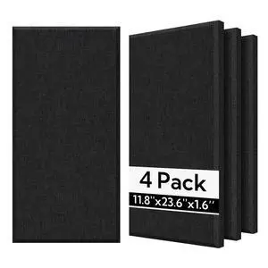 Fiberglass Acoustic Wall Panels 4 Pack, 11.8'' x 23.6'' Sound Panels, Fabric Wrapped Sound Proof Panels for Walls (Black) Fiberglass Acoustic Wall Panels 4 Pack, 11.8'' x 23.6'' Sound Panels, Fabric Wrapped Sound Proof Panels for Walls (Black)