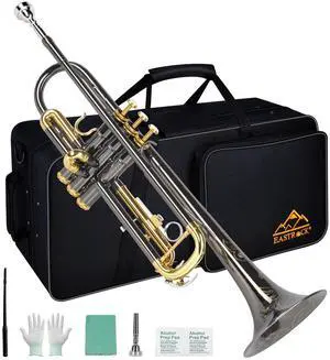 Bb Trumpet Standard Trumpet Set with Carrying Case,Gloves, 7C Mouthpiece, Tuning Rod, Black Nickel,Hand Carved Craft Bb Trumpet Standard Trumpet Set with Carrying Case,Gloves, 7C Mouthpiece, Tuning Rod, Black Nickel,Hand Carved Craft