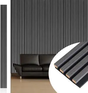 Wood Wall Panels, 9 Feet Acoustic Slat Wall Panels for Interior Wall Decor and Noise Reduction, Decorative Slat Wall Paneling, Dark Gray Oak, 6-Piece Wood Wall Panels, 9 Feet Acoustic Slat Wall Panels for Interior Wall Decor and Noise Reduction, Decorative Slat Wall Paneling, Dark Gray Oak, 6-Piece