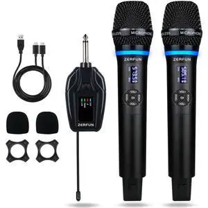 Dual Wireless Microphones Rechargeable, UHF Metal Wireless Mic System Cordless Microphone Professional with Echo VOL Channel Control for Karaoke Singing Church Events Dual Wireless Microphones Rechargeable, UHF Metal Wireless Mic System Cordless Microphone Professional with Echo VOL Channel Control for Karaoke Singing Church Events