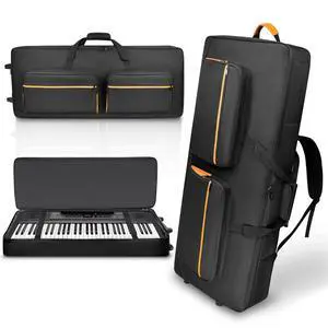 61-Key Keyboard Case with Wheels & Adjustable Shoulder Straps Padded Rolling Gig Bag with 4 Accessory Pockets, for Digital Piano, Synthesizer & Keyboard 61-Key Keyboard Case with Wheels & Adjustable Shoulder Straps Padded Rolling Gig Bag with 4 Accessory Pockets, for Digital Piano, Synthesizer & Keyboard