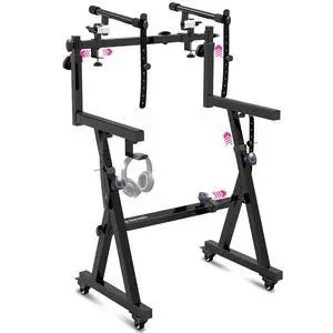 Dual Piano Keyboard Stand w/ Wheels and 2nd Tier - Rolling Z Style Adjustable, Portable 2 Tier Heavy Duty Music Stand for Synths and Electric Digital Keyboards - Fits 54 61 88 Key Pianos Dual Piano Keyboard Stand w/ Wheels and 2nd Tier - Rolling Z Style Adjustable, Portable 2 Tier Heavy Duty Music Stand for Synths and Electric Digital Keyboards - Fits 54 61 88 Key Pianos