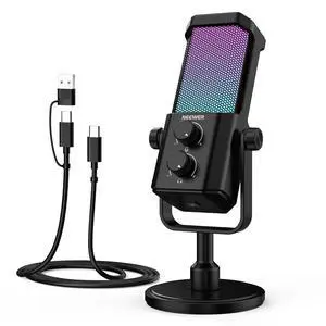 UM01 AI Noise Canceling USB Microphone, Plug & Play Cardioid RGB Condenser Mic Mute/Music Sync/App Control for Android Windows PC Mac PS4/5 Gaming Recording Streaming Podcasting Studio Computer UM01 AI Noise Canceling USB Microphone, Plug & Play Cardioid RGB Condenser Mic Mute/Music Sync/App Control for Android Windows PC Mac PS4/5 Gaming Recording Streaming Podcasting Studio Computer