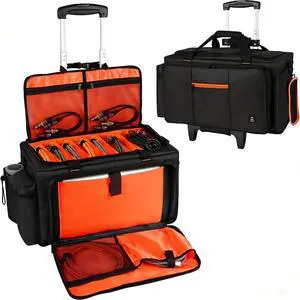 Large Rolling DJ Bag Built-in Sturdy Support Board, Gig bag with Wheels, DJ cable bag with Detachable Divider & Padded Shoulder Strap (Orange, 19.7''×10.2''×11'') Large Rolling DJ Bag Built-in Sturdy Support Board, Gig bag with Wheels, DJ cable bag with Detachable Divider & Padded Shoulder Strap (Orange, 19.7''×10.2''×11'')