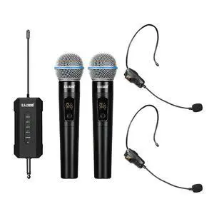 ES-384 4-Channel UHF Wireless Microphone System for Church, Karaoke, Stage and Events, 2 Handheld Mics and 2 Headset Mics with 6.35mm Plug-in Rechargeable Receiver, 164ft Range ES-384 4-Channel UHF Wireless Microphone System for Church, Karaoke, Stage and Events, 2 Handheld Mics and 2 Headset Mics with 6.35mm Plug-in Rechargeable Receiver, 164ft Range