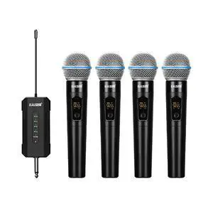 ES-384 4-Channel UHF Wireless Handheld Microphone System for Karaoke, Church, Stage, DJ and Parties, 4 Handheld Mics with 6.35mm Plug-in Rechargeable Receiver, 164ft Range ES-384 4-Channel UHF Wireless Handheld Microphone System for Karaoke, Church, Stage, DJ and Parties, 4 Handheld Mics with 6.35mm Plug-in Rechargeable Receiver, 164ft Range