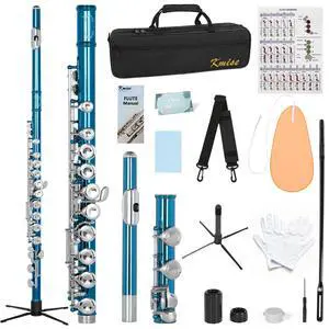 Closed Hole C Flute, Responsive Flute Instrument, Durable Flutes Set | with Gig Bag, Collapsible Stand, Beginner's Guide, Cleaning Kit - Effortless for Beginners, Students (Blue) Closed Hole C Flute, Responsive Flute Instrument, Durable Flutes Set | with Gig Bag, Collapsible Stand, Beginner's Guide, Cleaning Kit - Effortless for Beginners, Students (Blue)