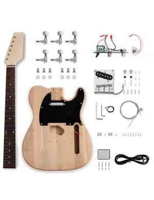 DIY Electric Guitar Kit Beginner Kit Right Handed with Ash Body | Hard Maple Neck, Rosewood Fretboard, Chrome Hardware, 6 String, Build Your Own Guitar DIY Electric Guitar Kit Beginner Kit Right Handed with Ash Body | Hard Maple Neck, Rosewood Fretboard, Chrome Hardware, 6 String, Build Your Own Guitar