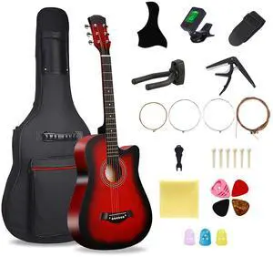38'' Wood Acoustic Guitar for Adults, 6 Steel-String Acoustic Guitar With Guitar Bag and Beginner Kits for Beginner 38'' Wood Acoustic Guitar for Adults, 6 Steel-String Acoustic Guitar With Guitar Bag and Beginner Kits for Beginner