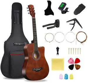 38'' Wood Acoustic Guitar for Adults, 6 Steel-String Acoustic Guitar With Guitar Bag and Beginner Kits for Beginner 38'' Wood Acoustic Guitar for Adults, 6 Steel-String Acoustic Guitar With Guitar Bag and Beginner Kits for Beginner