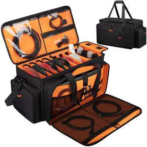 Large Dj Cable Bag with Detachable Dividers, Bottom Pad | Dj Bag for Equipment and Accessories with Laptop and Microphone Pocket, Dj Gig Bag for Musician, Professional, Travel, Orange Large Dj Cable Bag with Detachable Dividers, Bottom Pad | Dj Bag for Equipment and Accessories with Laptop and Microphone Pocket, Dj Gig Bag for Musician, Professional, Travel, Orange