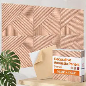 XL Acoustic Wall Panels 6-Pack Decorative Acoustic Panels High Density Sound Absorbing Wall Art 70.86X47.24 Inches with Self-adhesive for Studio Home and Office - Oak Wood Finish XL Acoustic Wall Panels 6-Pack Decorative Acoustic Panels High Density Sound Absorbing Wall Art 70.86X47.24 Inches with Self-adhesive for Studio Home and Office - Oak Wood Finish