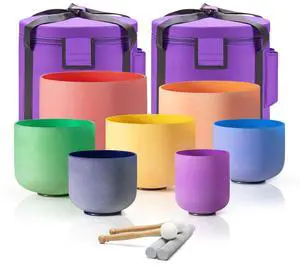 Crystal Singing Bowl 440HZ 6-12 Inch 7 Colored | Quartz Frosted Chakra Sound Bowl Colorful Healing Instrument with 2 PCS Travel Carry Case Bag for Meditation Crystal Singing Bowl 440HZ 6-12 Inch 7 Colored | Quartz Frosted Chakra Sound Bowl Colorful Healing Instrument with 2 PCS Travel Carry Case Bag for Meditation