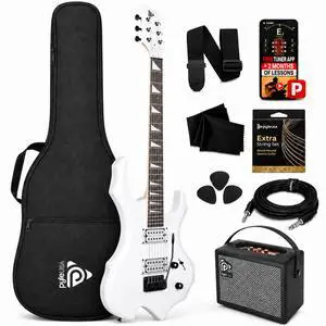 Heavy Metal EG Fire Electric Guitar Axe w/ Amplifier Kit, Full Size Instrument w/ Practice Amp & Accessories, Metal Axe, White Heavy Metal EG Fire Electric Guitar Axe w/ Amplifier Kit, Full Size Instrument w/ Practice Amp & Accessories, Metal Axe, White