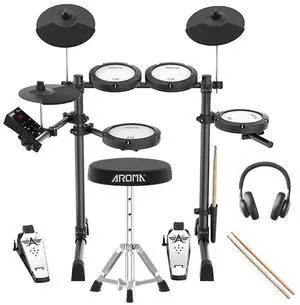 TDX-18 Electronic Drum Set with 4 Quiet Mesh Drum Pads, 2 Switch Pedal, Portable and Solid Drum Set with, Bluetooth, Drum Throne, Headphones and Sticks TDX-18 Electronic Drum Set with 4 Quiet Mesh Drum Pads, 2 Switch Pedal, Portable and Solid Drum Set with, Bluetooth, Drum Throne, Headphones and Sticks