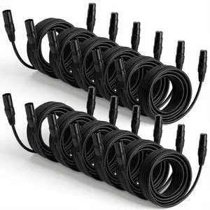 12 Pcs 25 Feet XLR Cable, 3-Pin XLR Male to Female Premium Balanced Microphone Cable, Stage Grade All Copper Conductors for Studio DJ Podcast Mixers Mics PA Systems, Black 12 Pcs 25 Feet XLR Cable, 3-Pin XLR Male to Female Premium Balanced Microphone Cable, Stage Grade All Copper Conductors for Studio DJ Podcast Mixers Mics PA Systems, Black