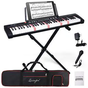 61 Key Keyboard Piano, Complete Electronic Piano Keyboard Set for Beginners Adults, Portable Music Keyboard with Lighted Keys, Teaching Modes, Stand, Case, Microphone (Black) 61 Key Keyboard Piano, Complete Electronic Piano Keyboard Set for Beginners Adults, Portable Music Keyboard with Lighted Keys, Teaching Modes, Stand, Case, Microphone (Black)