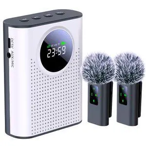 S67 Voice Amplifier Wireless Microphone Dual for Teachers Classroom Rechargeable, Mini Lavalier Lapel Mic, Portable Speaker PA System with LED Display for Class, Tour Guide, Coaches, White S67 Voice Amplifier Wireless Microphone Dual for Teachers Classroom Rechargeable, Mini Lavalier Lapel Mic, Portable Speaker PA System with LED Display for Class, Tour Guide, Coaches, White