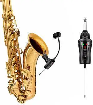 UHF Wireless Saxophone Microphone System Wireless Transmitter and Receiver Clip-on Instrument Microphones & Systems Mic for Trumpet, Sax, Musician, Active PA Systems, ST-5 UHF Wireless Saxophone Microphone System Wireless Transmitter and Receiver Clip-on Instrument Microphones & Systems Mic for Trumpet, Sax, Musician, Active PA Systems, ST-5