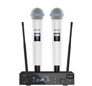 BASN UHF Dual Channel Handheld Wireless Microphone System (White) | Handheld Mics for Stage, Karaoke, Weddings, DJ, and Events BASN UHF Dual Channel Handheld Wireless Microphone System (White) | Handheld Mics for Stage, Karaoke, Weddings, DJ, and Events