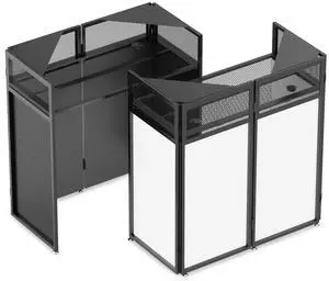 Portable DJ Booth, Metal Frame DJ Table with Two Triangle Trays | Tool-Free Quick Assembly; Adjustable Support Feet; Cable Hole; Carry Bag; For Parties/ Events/Small Studios;Weighs 36.8lbs Portable DJ Booth, Metal Frame DJ Table with Two Triangle Trays | Tool-Free Quick Assembly; Adjustable Support Feet; Cable Hole; Carry Bag; For Parties/ Events/Small Studios;Weighs 36.8lbs