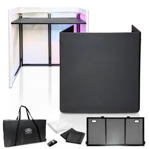 AxcessAbles Portable DJ Facade Booth with Carry Case 40" x 20" Tabletop, Steel Frame, and Black & White Scrims | White DJ Table | Event Booth (ES-01XBW) AxcessAbles Portable DJ Facade Booth with Carry Case 40" x 20" Tabletop, Steel Frame, and Black & White Scrims | White DJ Table | Event Booth (ES-01XBW)